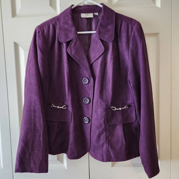 Studio Works Women's Purple Button-Up Blazer Size 14 Faux Suede - Picture 1 of 10